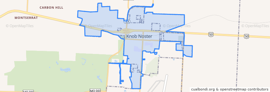 Mapa de ubicacion de Knob Noster.