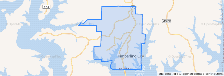 Mapa de ubicacion de Kimberling City.