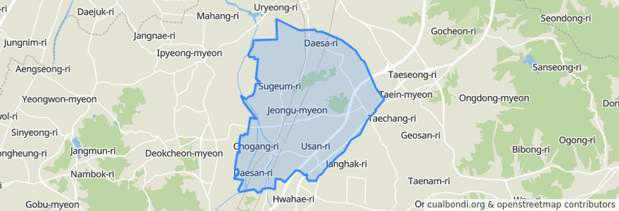 Mapa de ubicacion de 정우면.