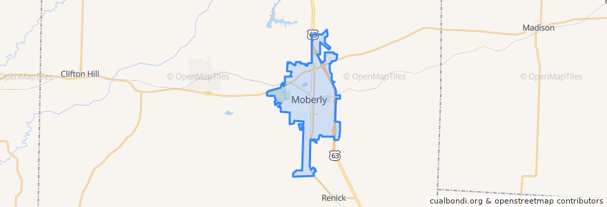 Mapa de ubicacion de Moberly.