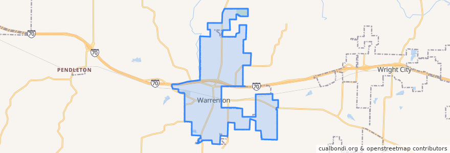 Mapa de ubicacion de Warrenton.