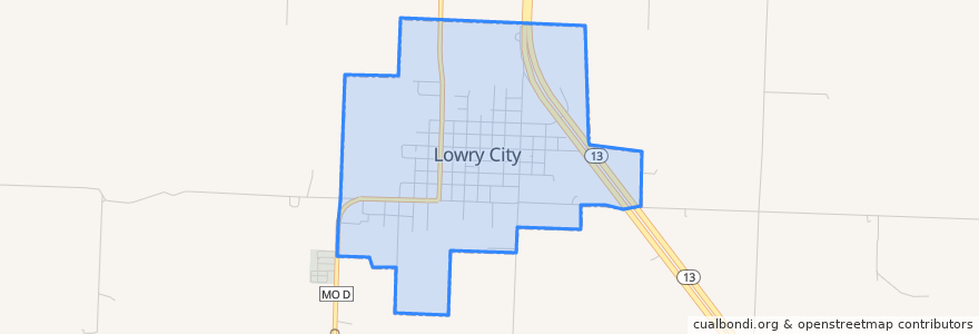 Mapa de ubicacion de Lowry City.