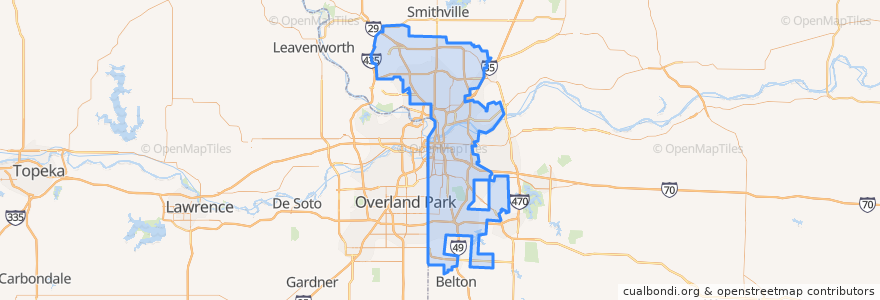 Mapa de ubicacion de Kansas City.