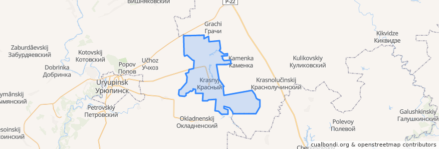 Mapa de ubicacion de Краснянское сельское поселение.