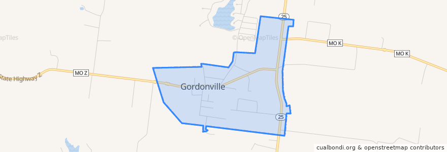 Mapa de ubicacion de Gordonville.