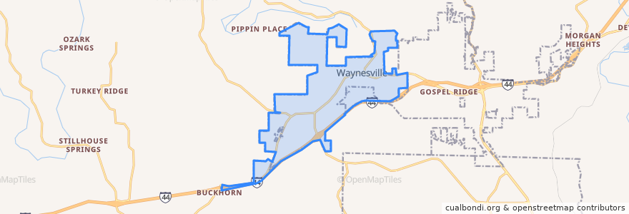 Mapa de ubicacion de Waynesville.