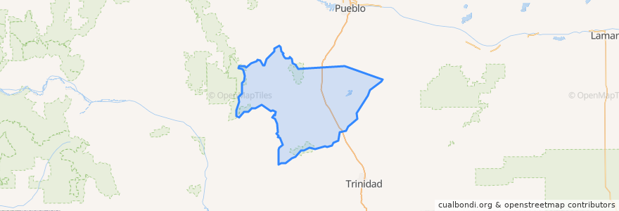 Mapa de ubicacion de Huerfano County.