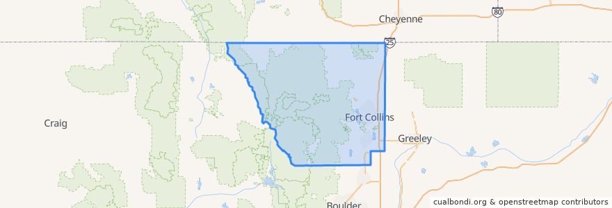 Mapa de ubicacion de Larimer County.