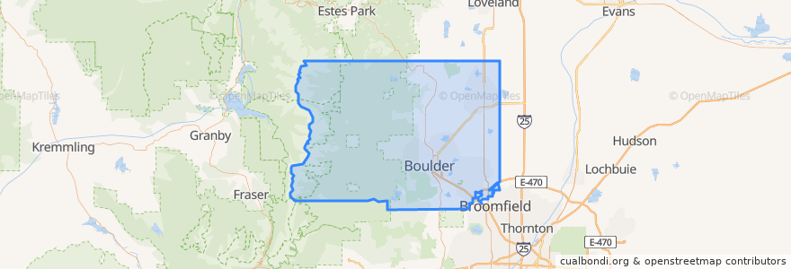 Mapa de ubicacion de Boulder County.