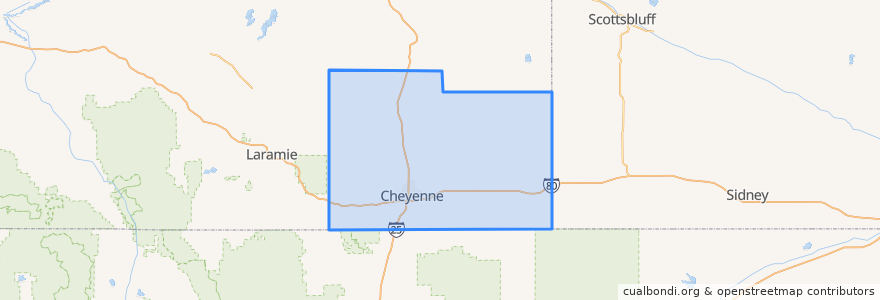 Mapa de ubicacion de Laramie County.