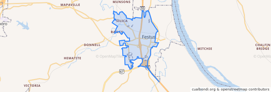 Mapa de ubicacion de Festus.