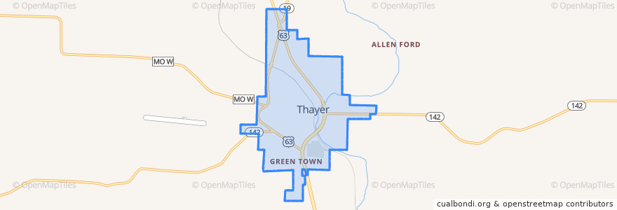 Mapa de ubicacion de Thayer.