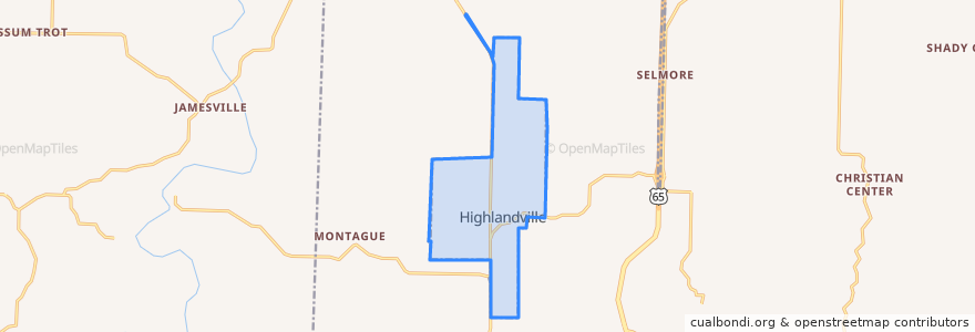 Mapa de ubicacion de Highlandville.