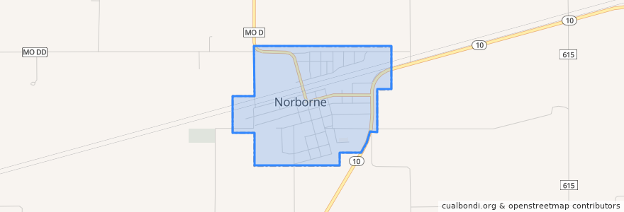 Mapa de ubicacion de Norborne.