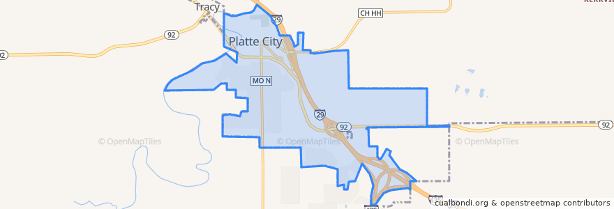 Mapa de ubicacion de Platte City.