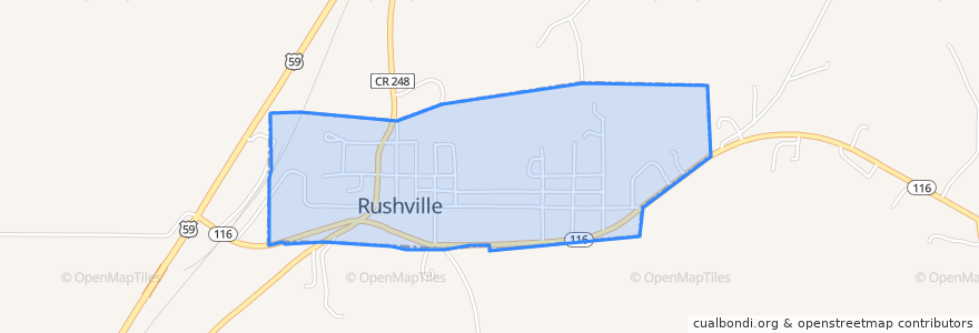 Mapa de ubicacion de Rushville.