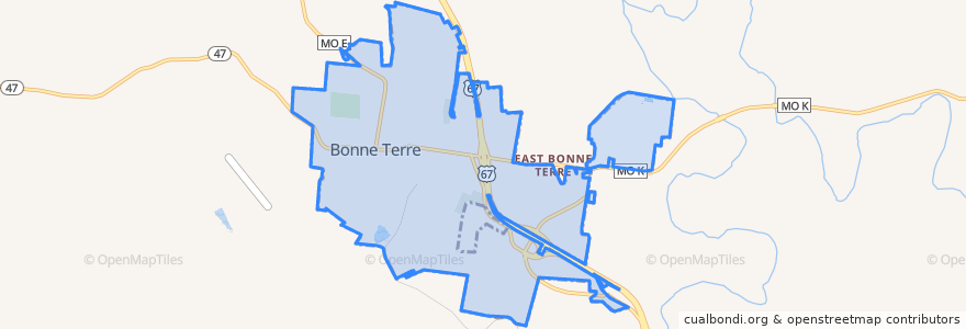 Mapa de ubicacion de Bonne Terre.