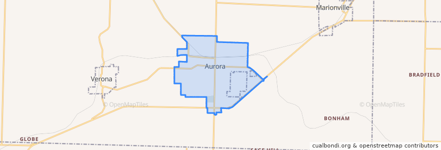 Mapa de ubicacion de Aurora.