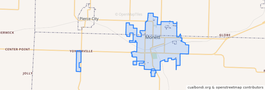 Mapa de ubicacion de Monett.