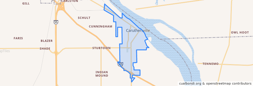 Mapa de ubicacion de Caruthersville.