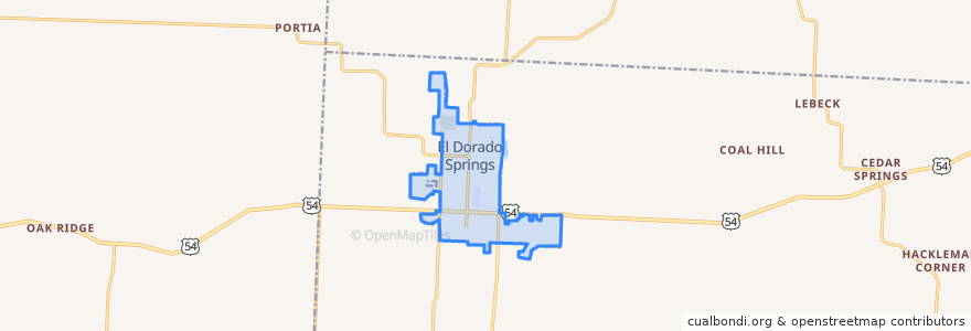 Mapa de ubicacion de El Dorado Springs.