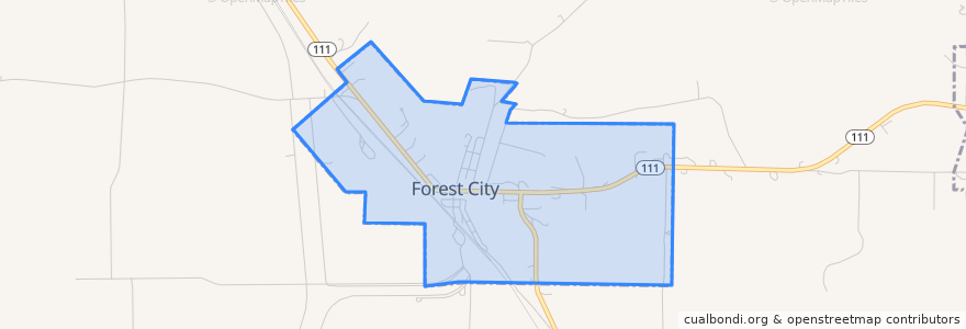 Mapa de ubicacion de Forest City.