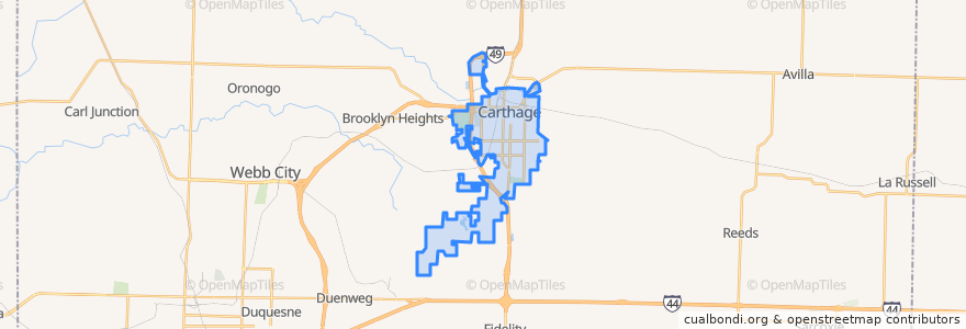 Mapa de ubicacion de Carthage.