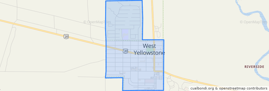 Mapa de ubicacion de West Yellowstone.