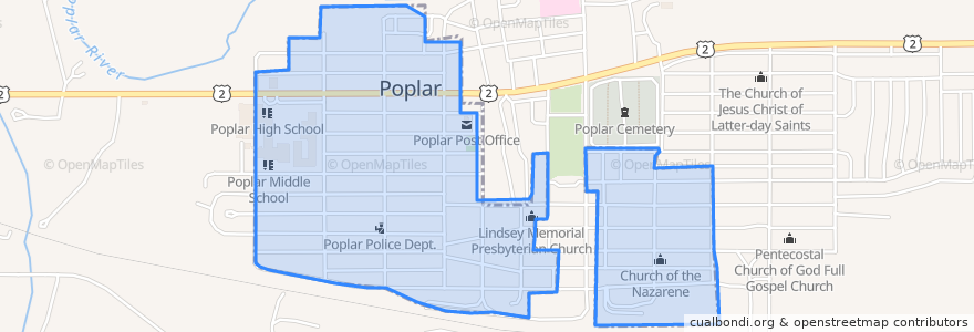 Mapa de ubicacion de Poplar.