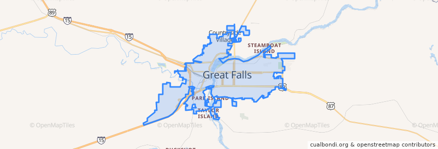 Mapa de ubicacion de Great Falls.