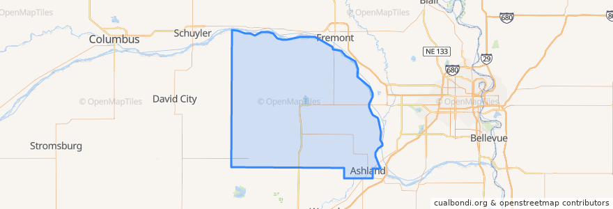 Mapa de ubicacion de Saunders County.