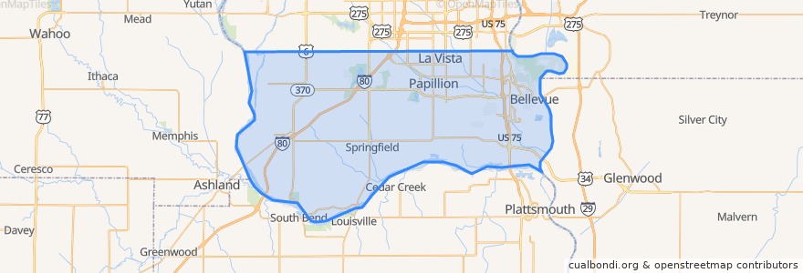 Mapa de ubicacion de Sarpy County.