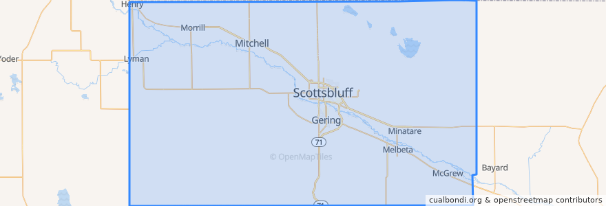 Mapa de ubicacion de Scotts Bluff County.