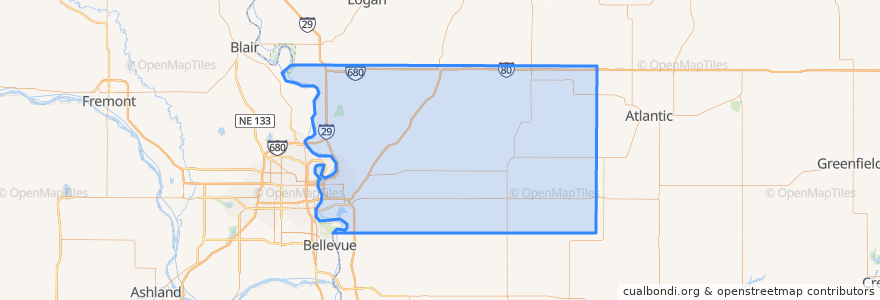 Mapa de ubicacion de Pottawattamie County.