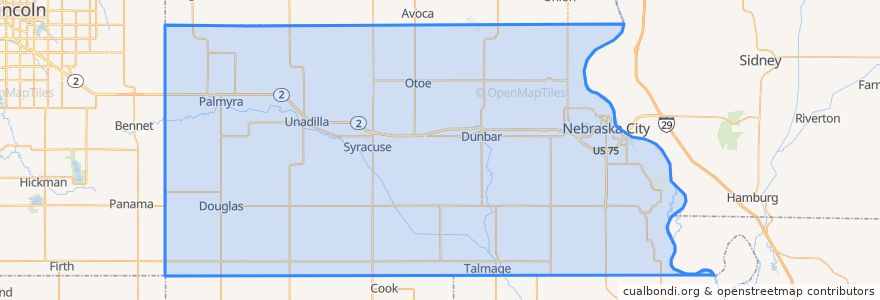 Mapa de ubicacion de Otoe County.