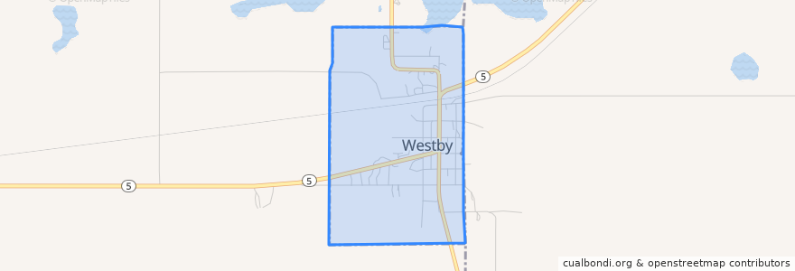 Mapa de ubicacion de Westby.