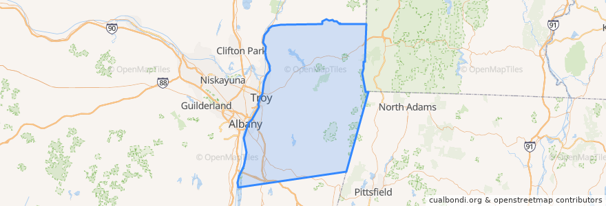 Mapa de ubicacion de Rensselaer County.