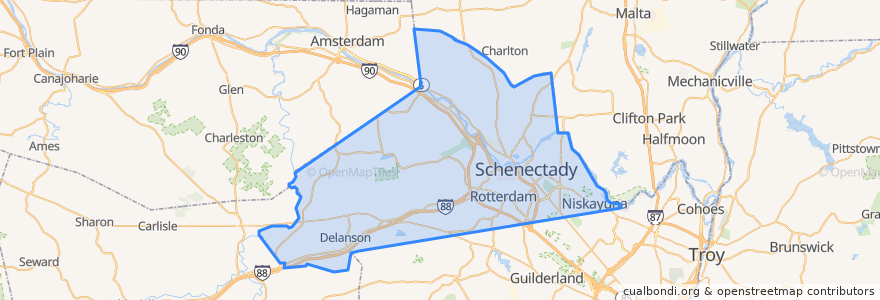 Mapa de ubicacion de Schenectady County.