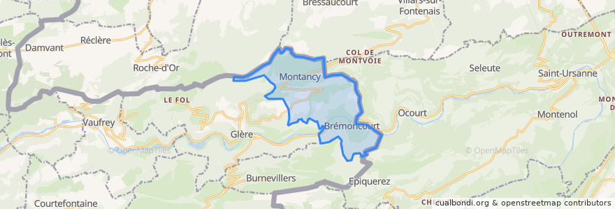 Mapa de ubicacion de Montancy.