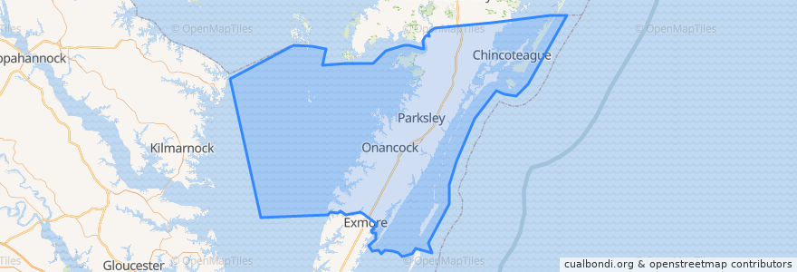 Mapa de ubicacion de Accomack County.