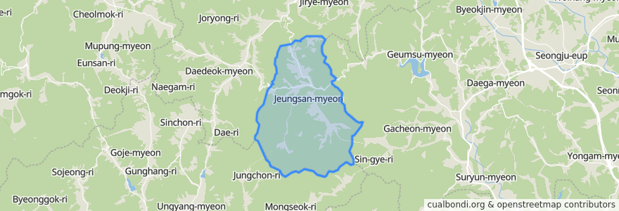 Mapa de ubicacion de 증산면.