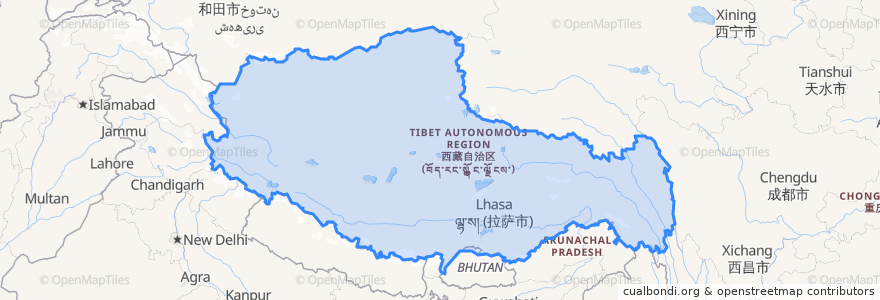 Mapa de ubicacion de 티베트 자치구.