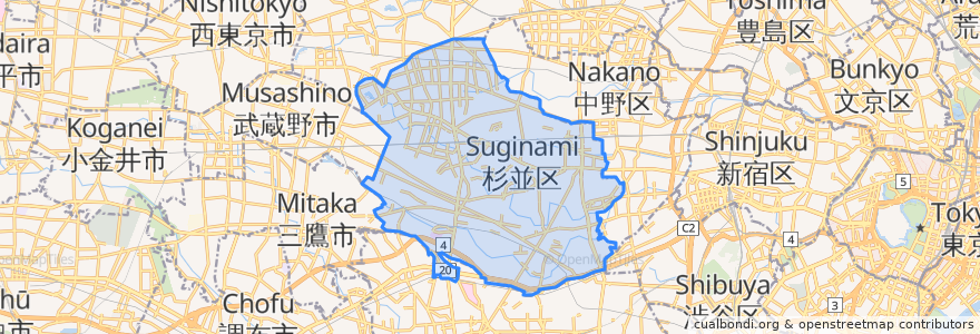 Mapa de ubicacion de Suginami.