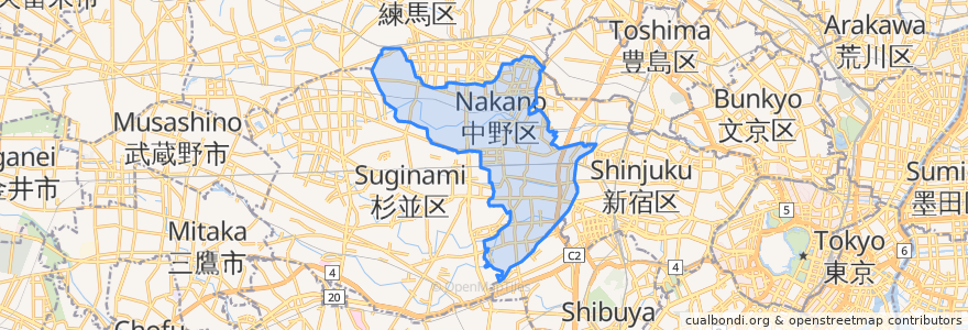 Mapa de ubicacion de 中野区.