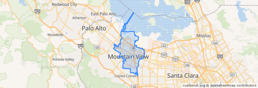 Mapa de ubicacion de Mountain View.