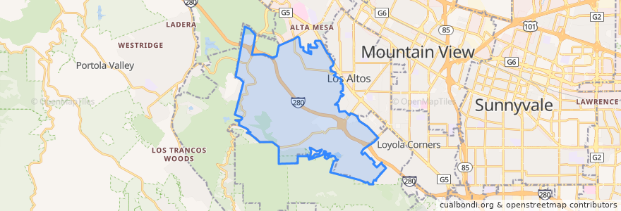 Mapa de ubicacion de Los Altos Hills.