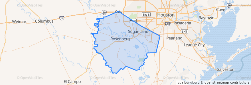 Mapa de ubicacion de Fort Bend County.