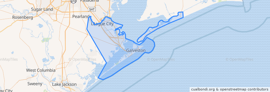 Mapa de ubicacion de Galveston County.