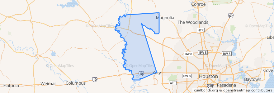 Mapa de ubicacion de Waller County.