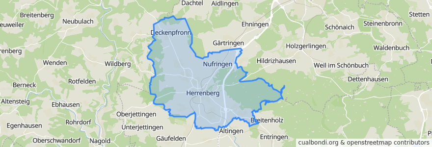 Mapa de ubicacion de Vereinbarte Verwaltungsgemeinschaft der Stadt Herrenberg.